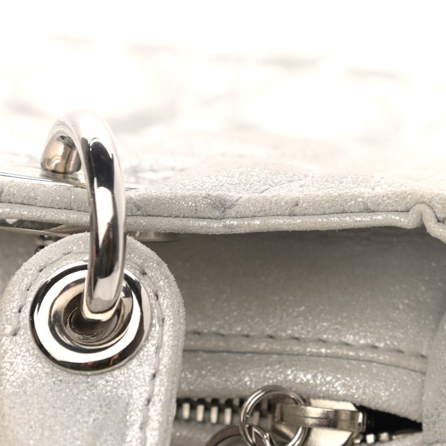 Metallic Lambskin Cannage Medium Lady Dior Silver