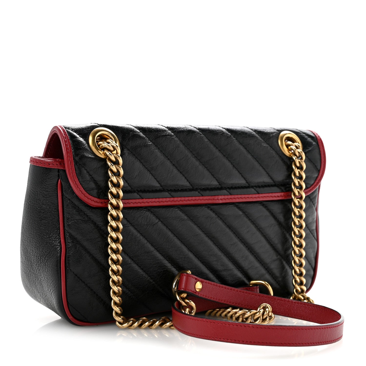 Gucci Vintage Effect Calfskin Matelasse Diagonal Small Torchon GG Marmont Shoulder Bag Black Romantic Cherry 3 of 13