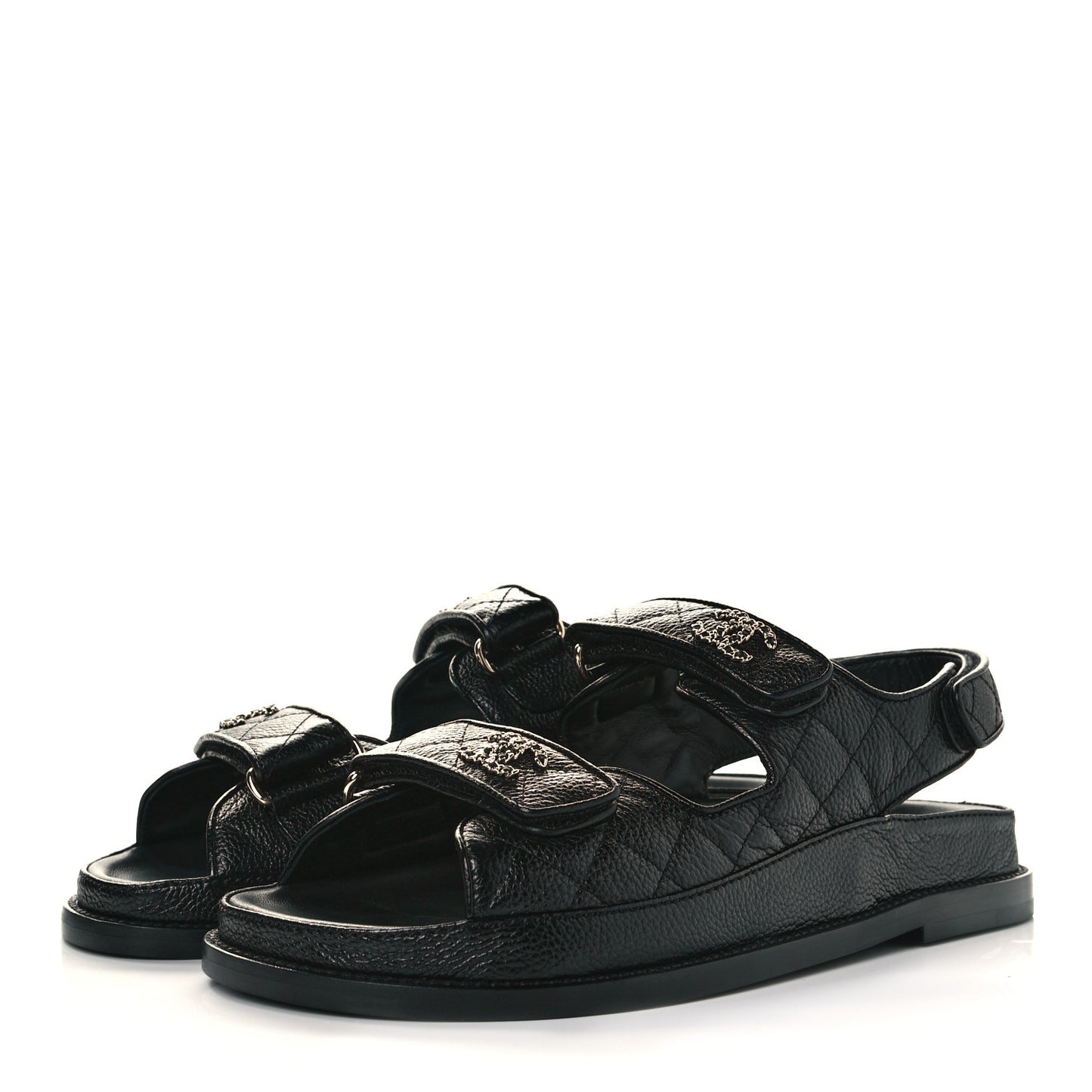 Grained Calfskin Velcro Dad Sandals 38.5 Black