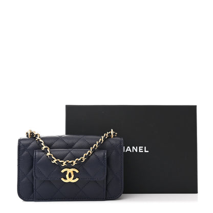 Chanel Caviar Quilted Pocket Twins Clutch With Chain Navy Blue 12 of 12