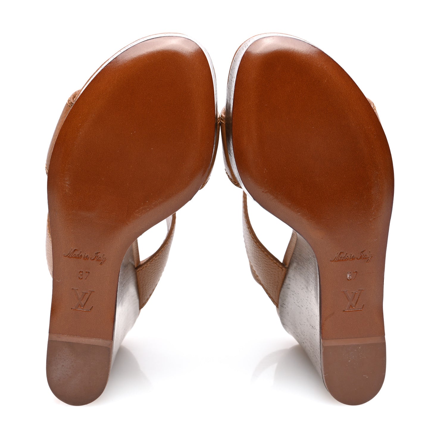 Calfskin Vedette Wedge Sandals 37 in Brown