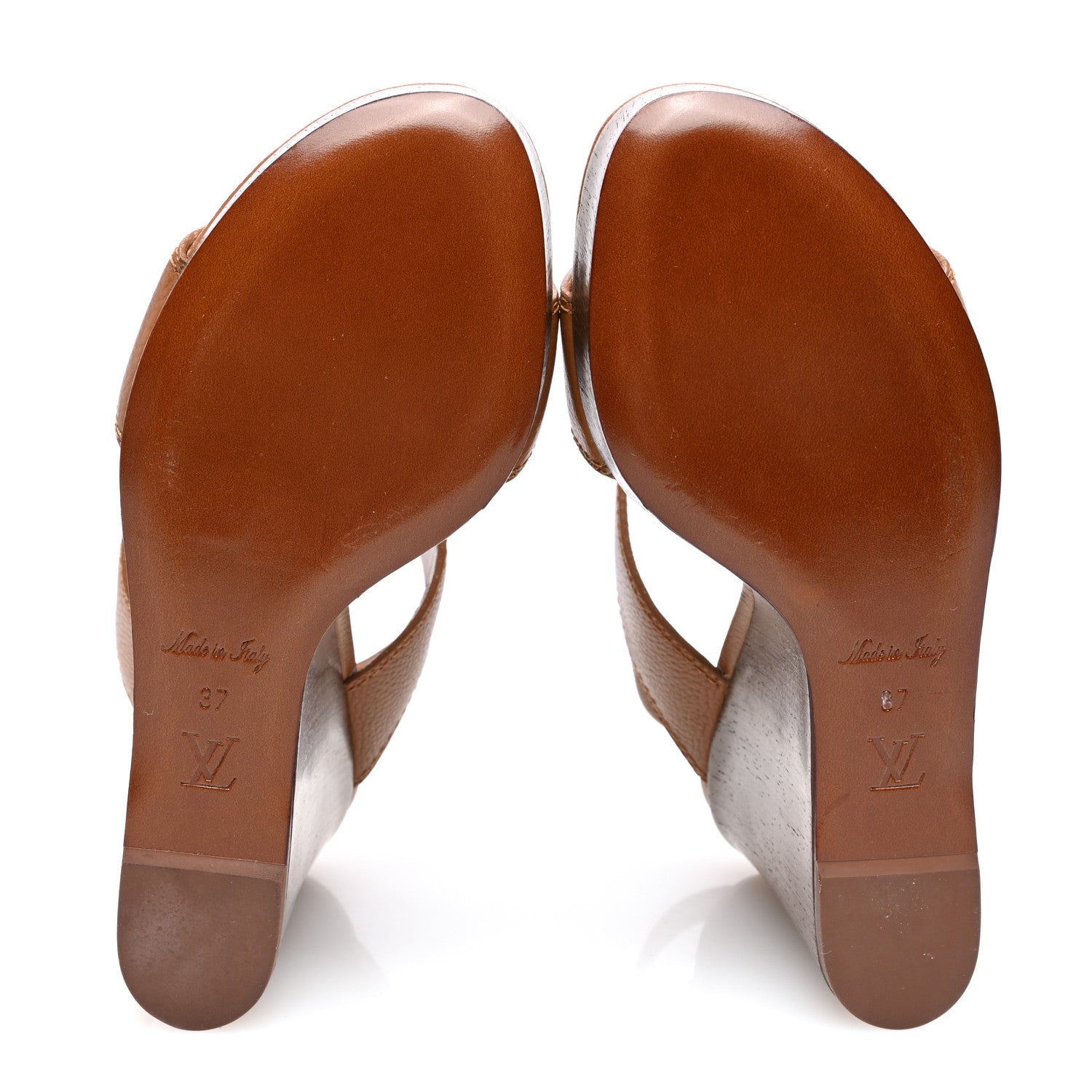 Louis Vuitton Calfskin Vedette Wedge Sandals 37 in Brown 5 of 7