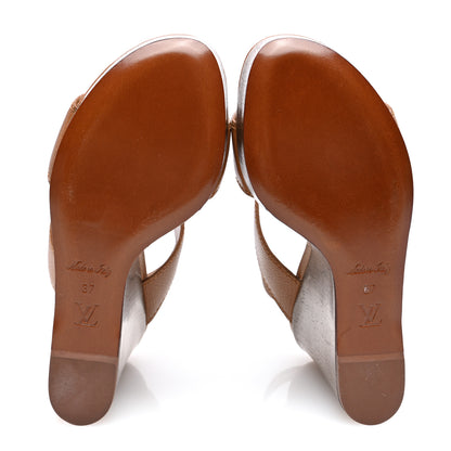 Louis Vuitton Calfskin Vedette Wedge Sandals 37 in Brown 5 of 7
