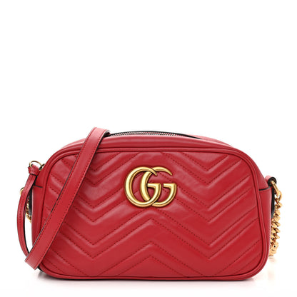 Gucci Calfskin Matelasse Small GG Marmont Chain Shoulder Bag Hibiscus Red 1 of 11