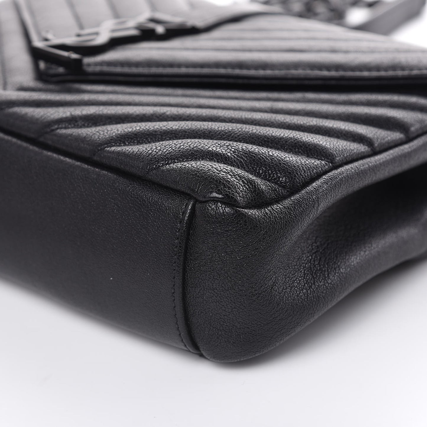 Sheepskin Matelasse Chevron Monogram Medium College Bag Black