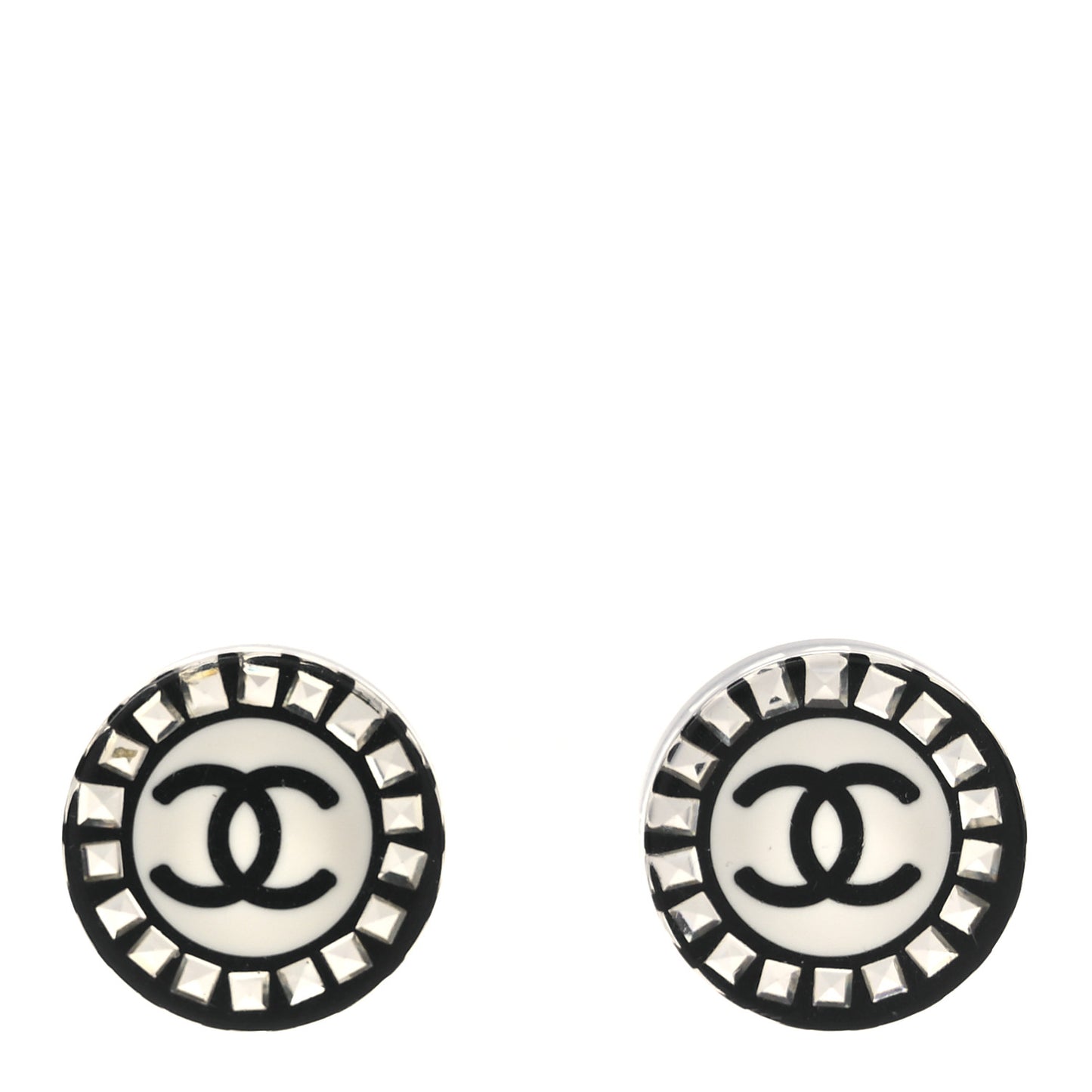 Resin Crystal CC Round Earrings  Black