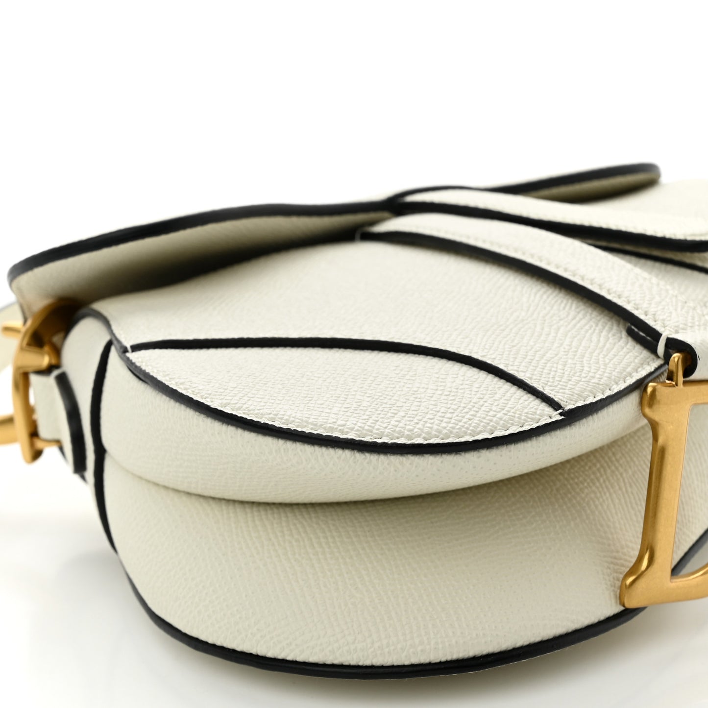 Grained Calfskin Mini Saddle Bag White