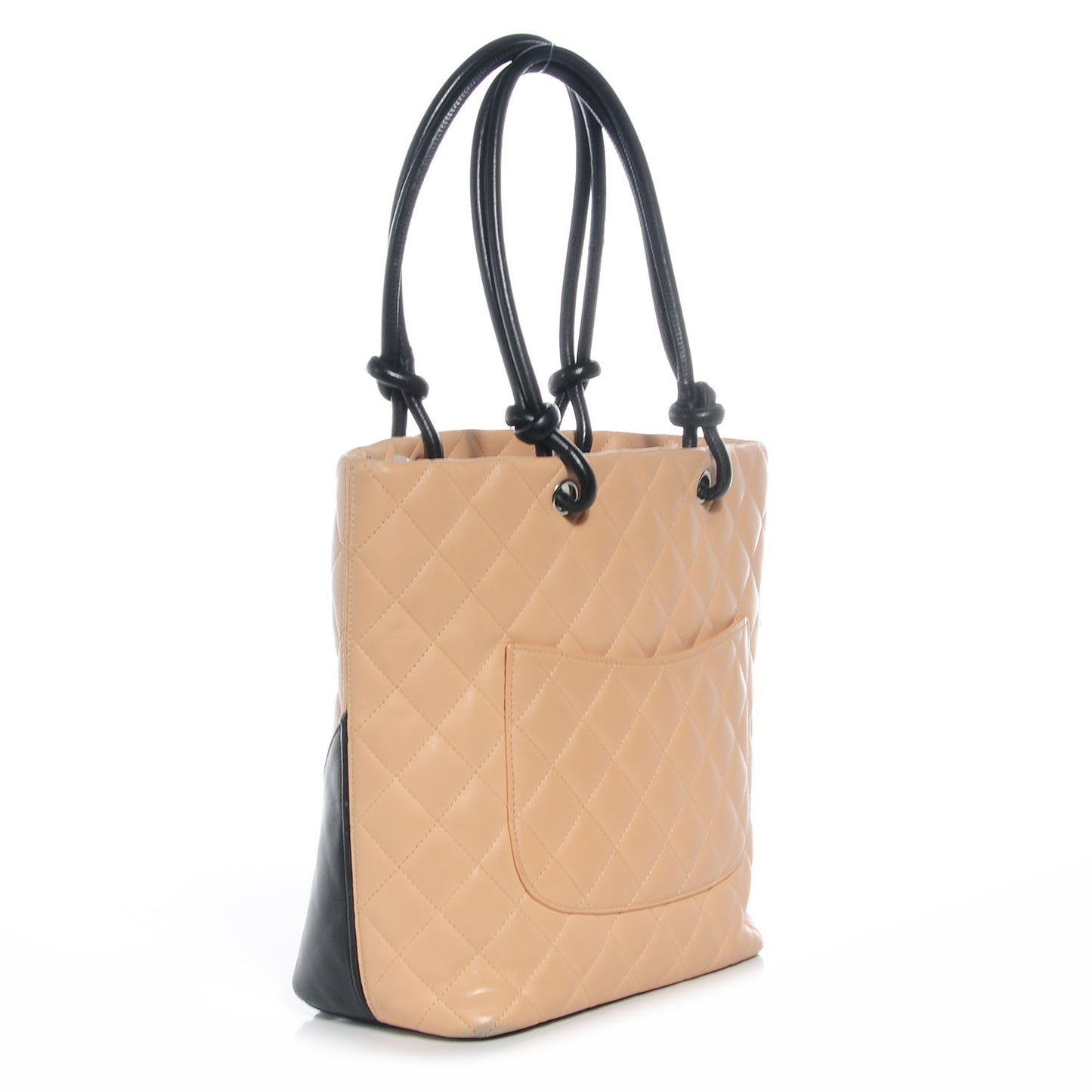 Calfskin Quilted Medium Cambon Tote Beige Black