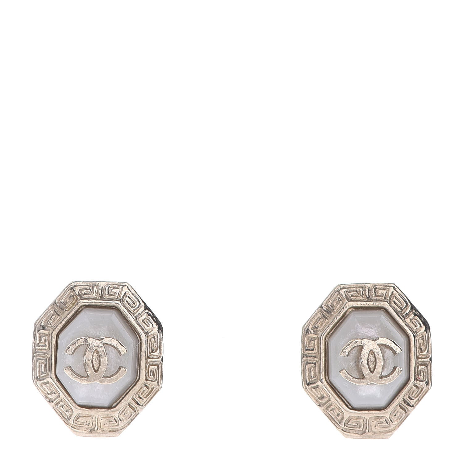 Chanel Resin CC Earrings White Gold 1 of 4