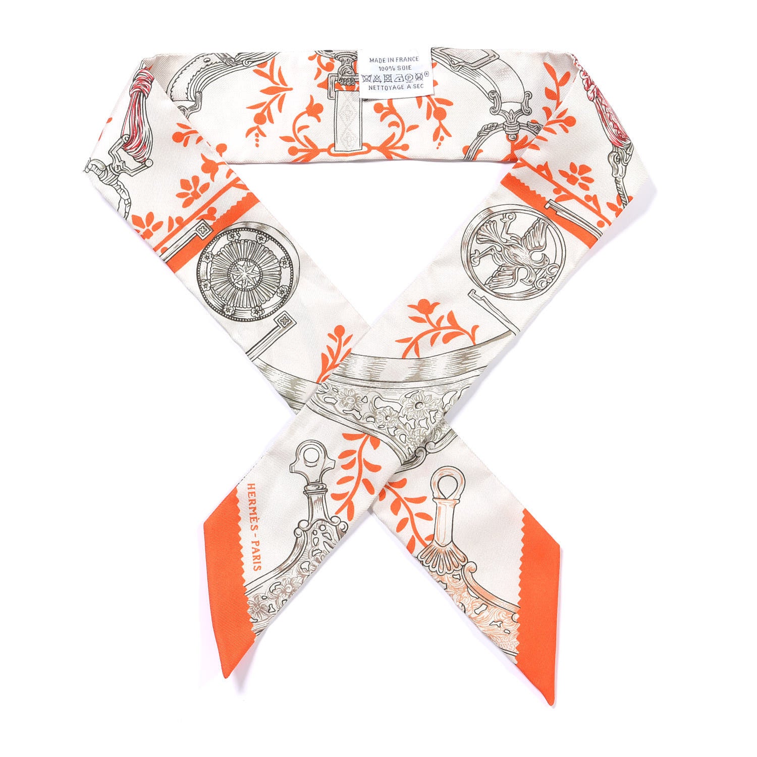 Hermes Silk Etriers Remix Twilly Verveine Orange Kaki 1 of 4