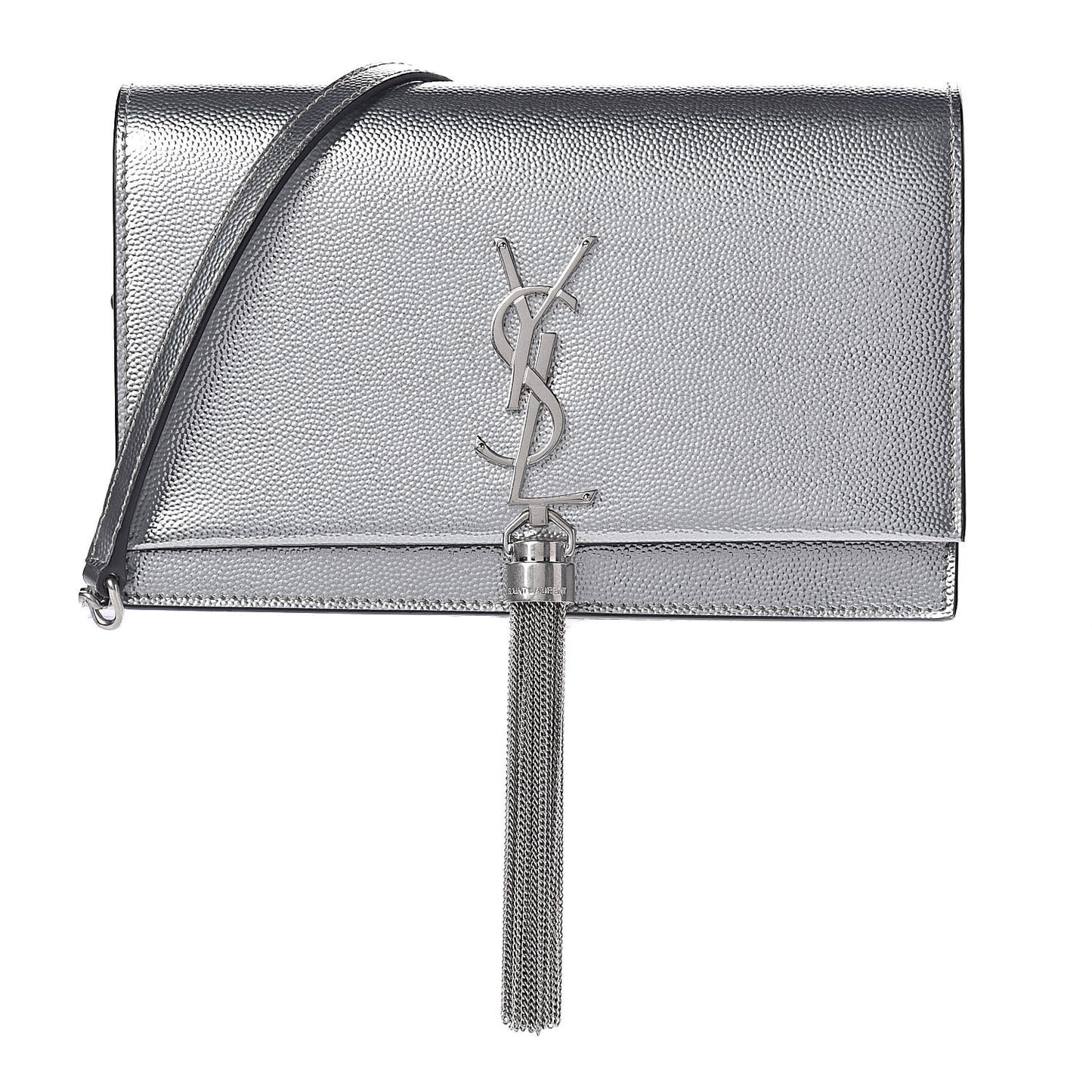 Metallic Grain De Poudre Kate Monogram Tassel Chain Wallet Silver