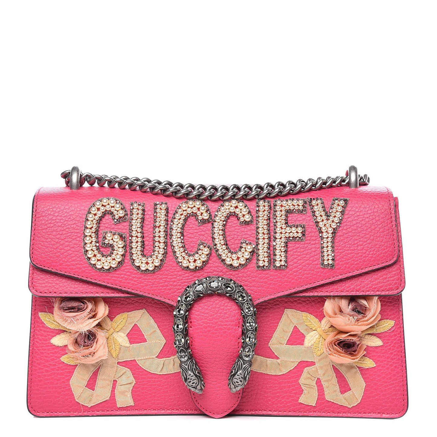 Pebbled Calfskin Embellished Guccify Small Dionysus Shoulder Bag Rosa