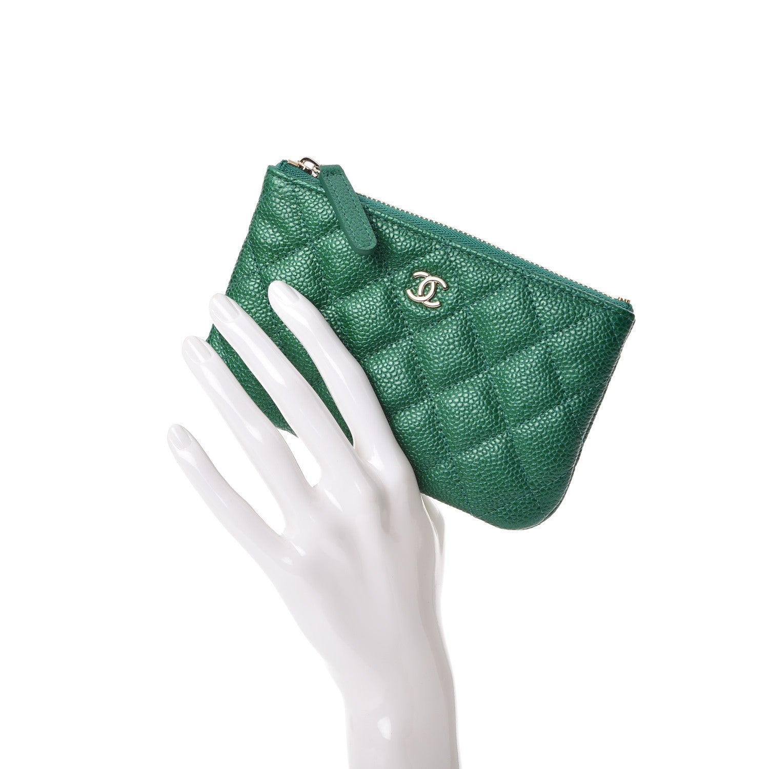 Chanel Caviar Quilted Small Cosmetic Case Green 2 of 8