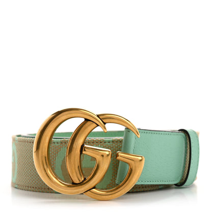 Gucci Monogram Jumbo GG Textured Dollar Calfskin Double G 40mm Belt 85 34 Mint Green 1 of 6