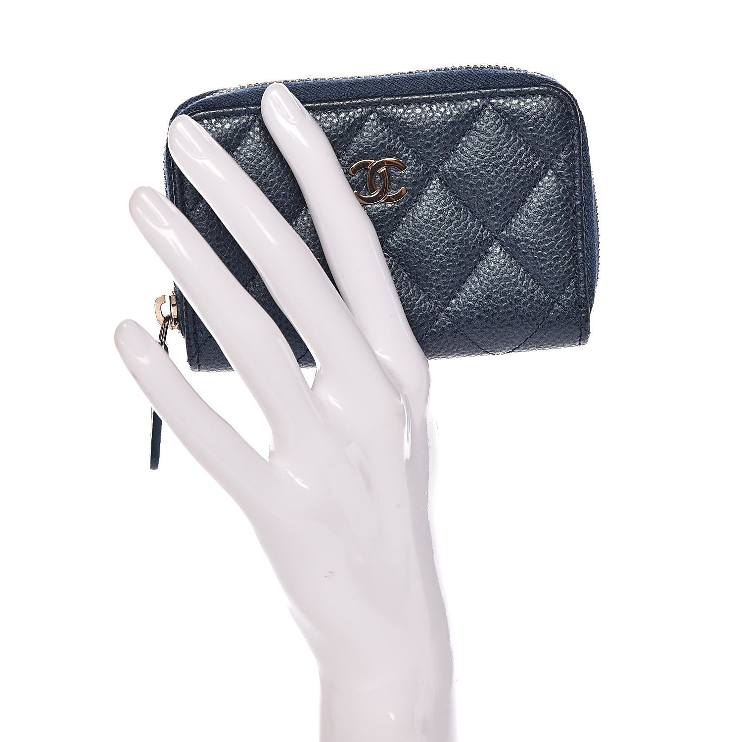 Chanel Iridescent Caviar Quilted Zip Coin Purse Dark Blue 2 of 7