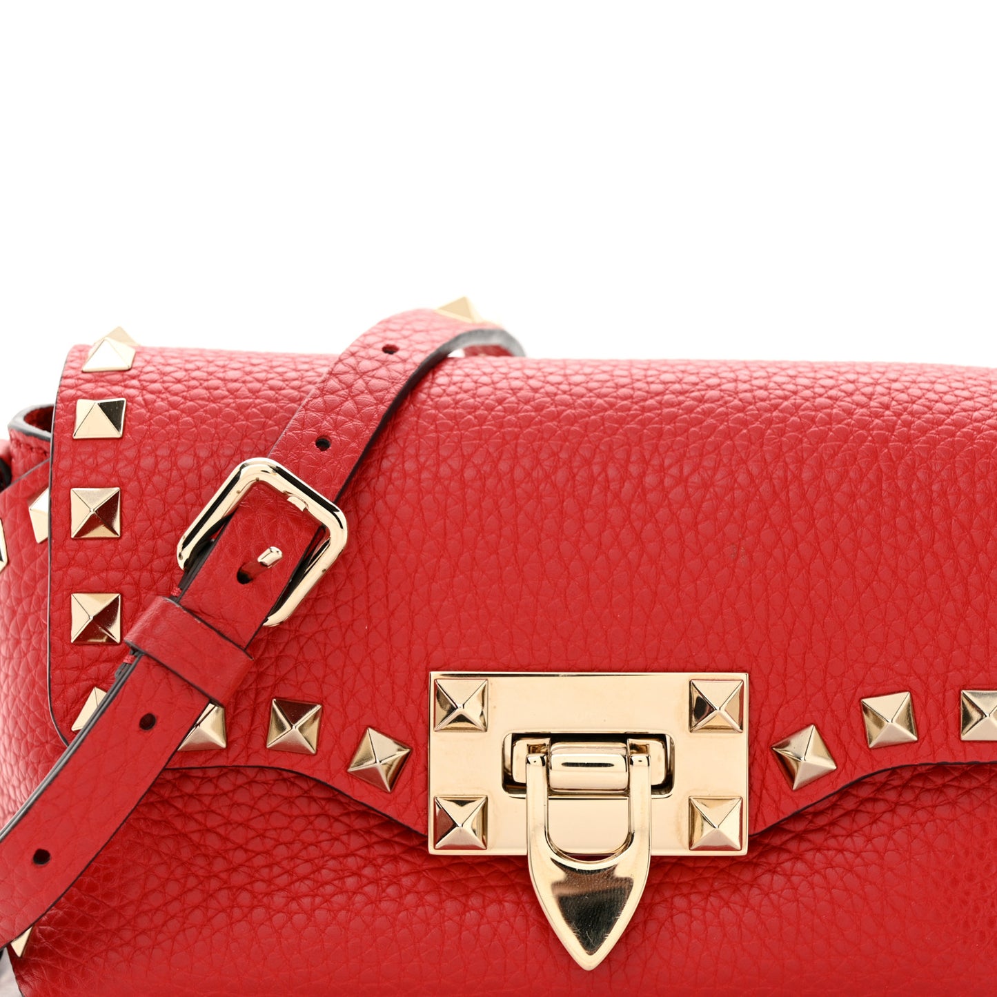 Pebbled Calfskin Mini Rockstud Crossbody Bag Rouge Pur