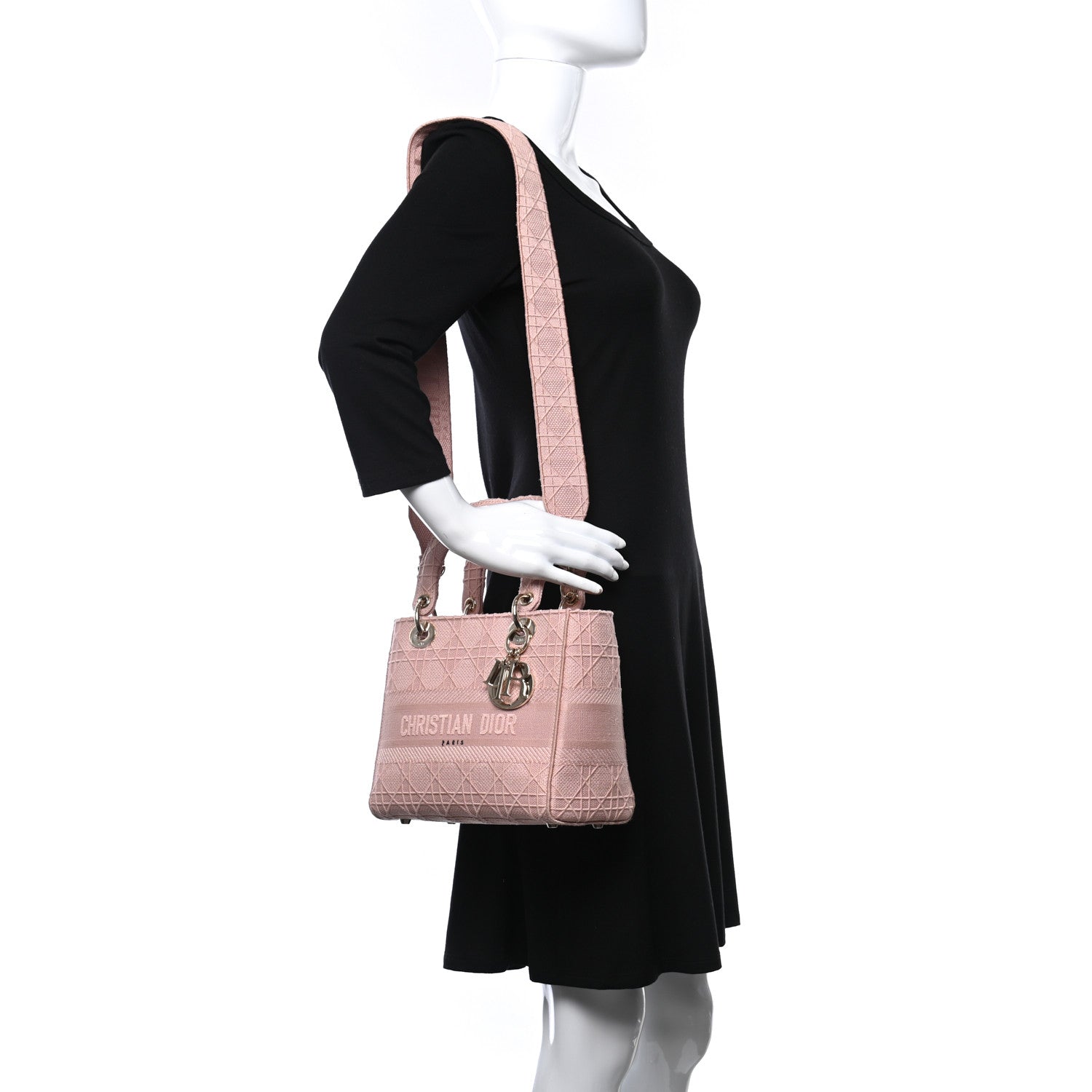 Christian Dior Canvas Embroidered Cannage Medium Lady D-Lite Pink 2 of 15