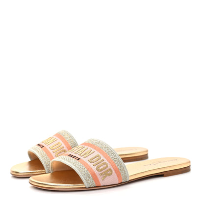 Christian Dior Canvas Lurex Embroidered Dway Flat Slide Sandals 38 Platinum 3 of 8