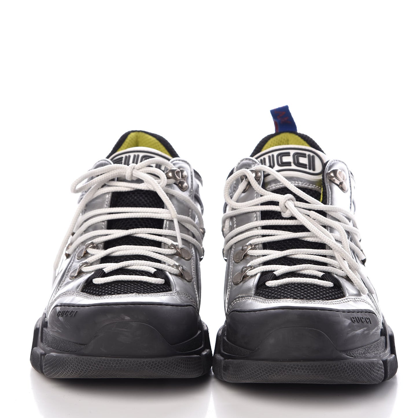 X SEGA Metallic Calfskin Mesh Womens Flashtrek Sneakers 41 Silver Black