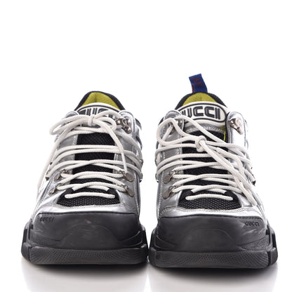 Gucci X SEGA Metallic Calfskin Mesh Womens Flashtrek Sneakers 41 Silver Black 2 of 11
