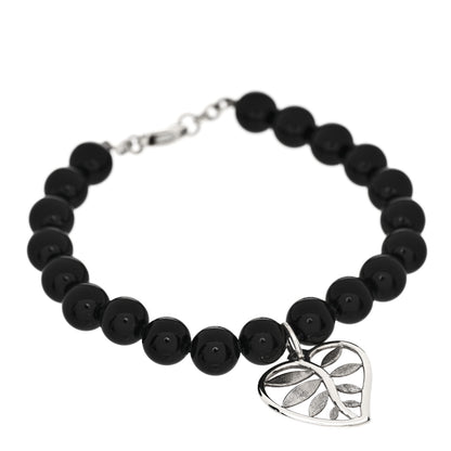 Tiffany Sterling Silver Black Onyx 8mm Bead Paloma Picasso Leaf Bracelet 1 of 3