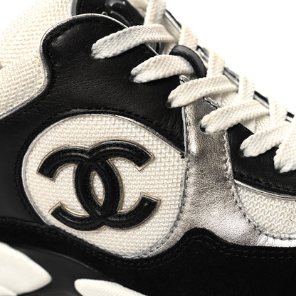 Chanel Mesh Suede Calfskin Grained Calfskin Womens CC Sneakers 35 Black White 10 of 11