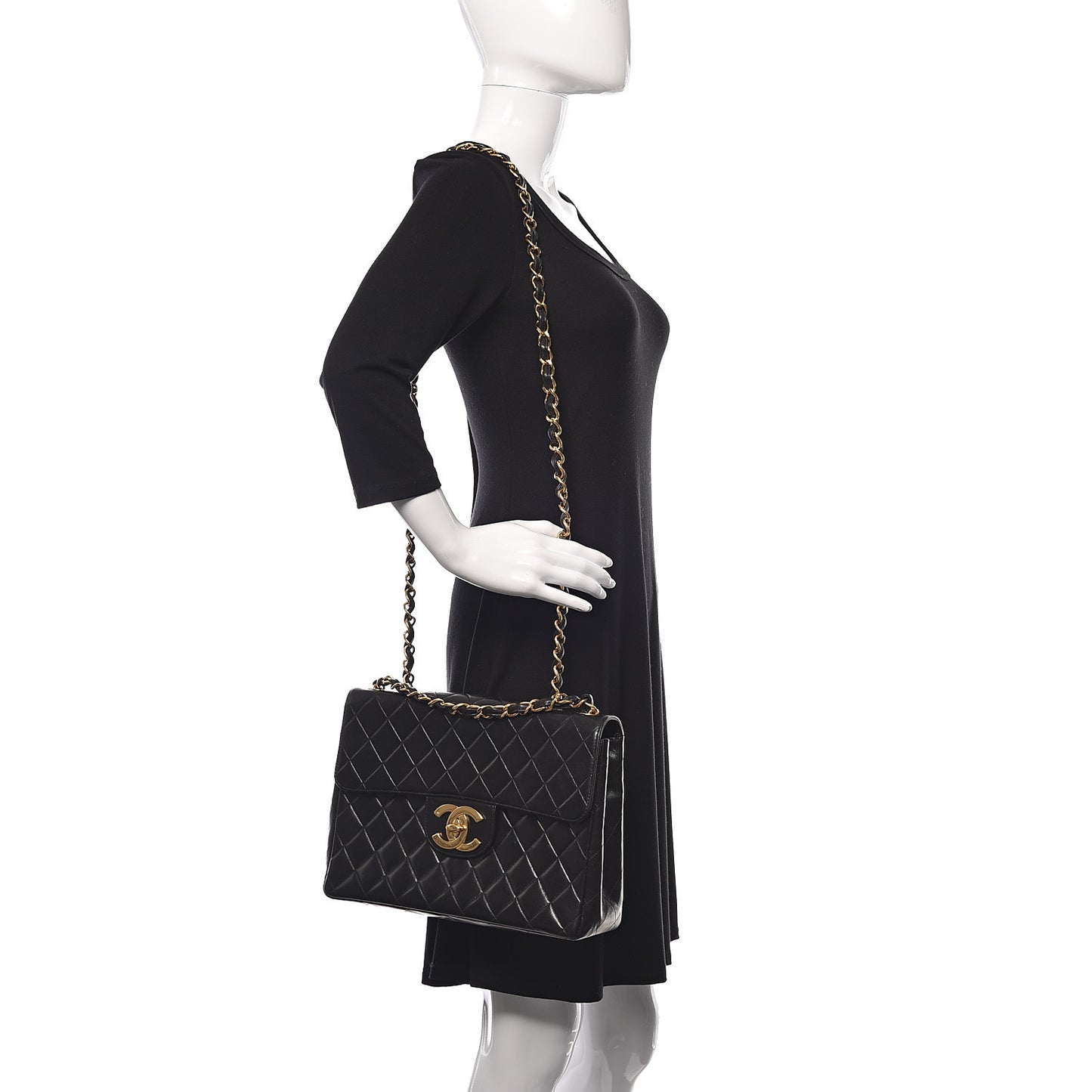 Lambskin Quilted Jumbo Single Flap Black