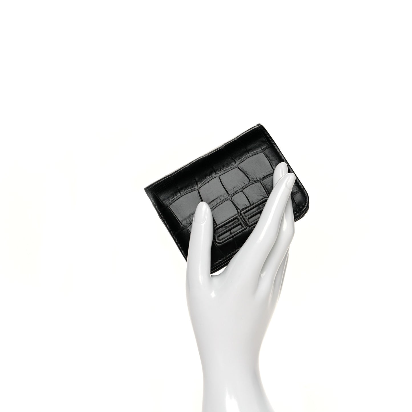 Extra Supple Calfskin Monochrome Crocodile Embossed Mini Gossip Zip Wallet Black