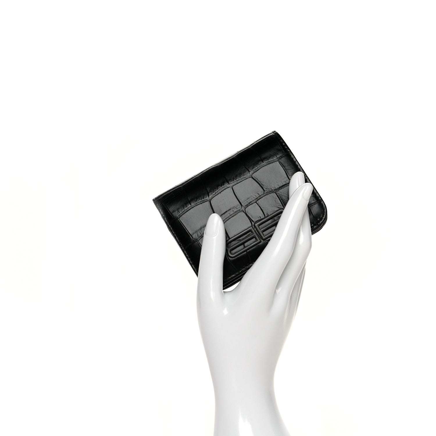 Balenciaga Extra Supple Calfskin Monochrome Crocodile Embossed Mini Gossip Zip Wallet Black 2 of 7