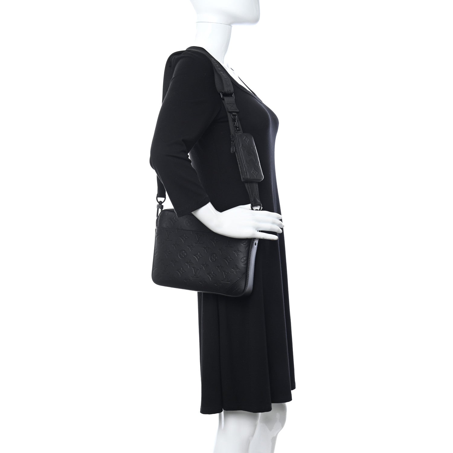 Louis Vuitton Calfskin Monogram Shadow Duo Messenger Black 2 of 9