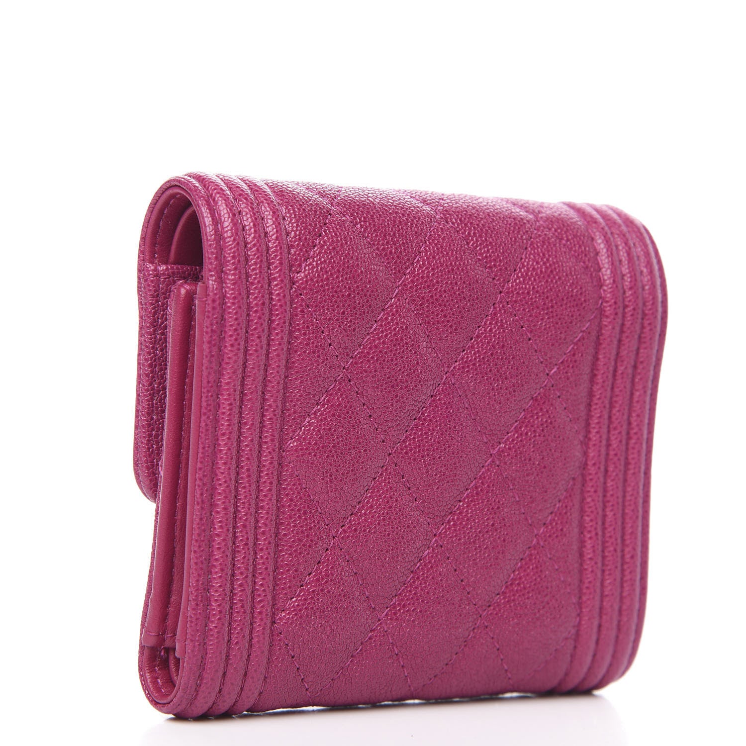 Chanel Caviar Quilted Compact Boy Wallet Dark Pink 3 of 7