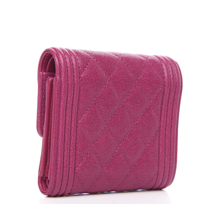Chanel Caviar Quilted Compact Boy Wallet Dark Pink 3 of 7