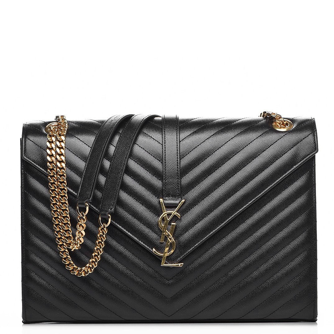 Grain De Poudre Matelasse Chevron Large Monogram Satchel Black
