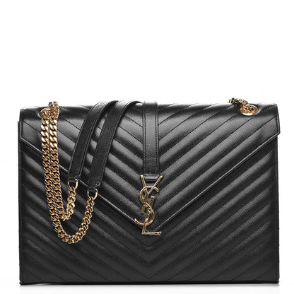 Saint Laurent Grain De Poudre Matelasse Chevron Large Monogram Satchel Black 1 of 19
