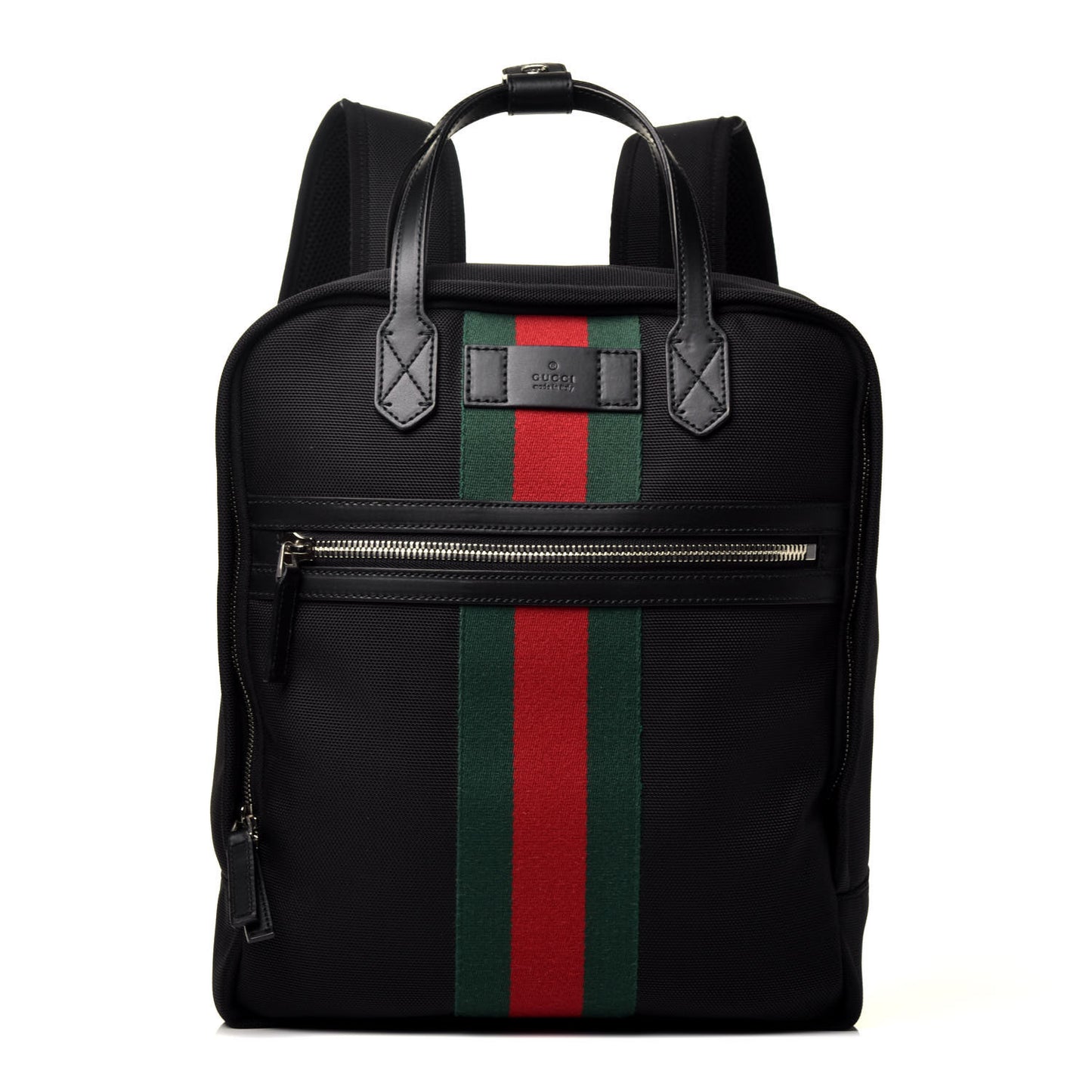 Techno Canvas Appia Calfskin Web Tote Backpack Black