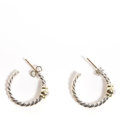 David Yurman Sterling Silver 14K Gold 3mm Pearl Metro Hoop Earrings 1 of 4