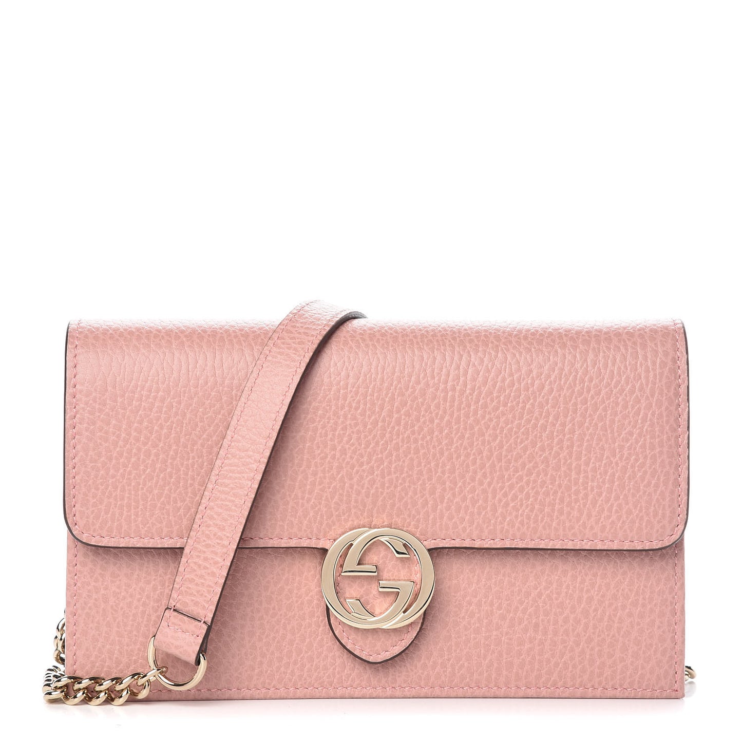 Dollar Calfskin Interlocking G Chain Wallet Soft Pink