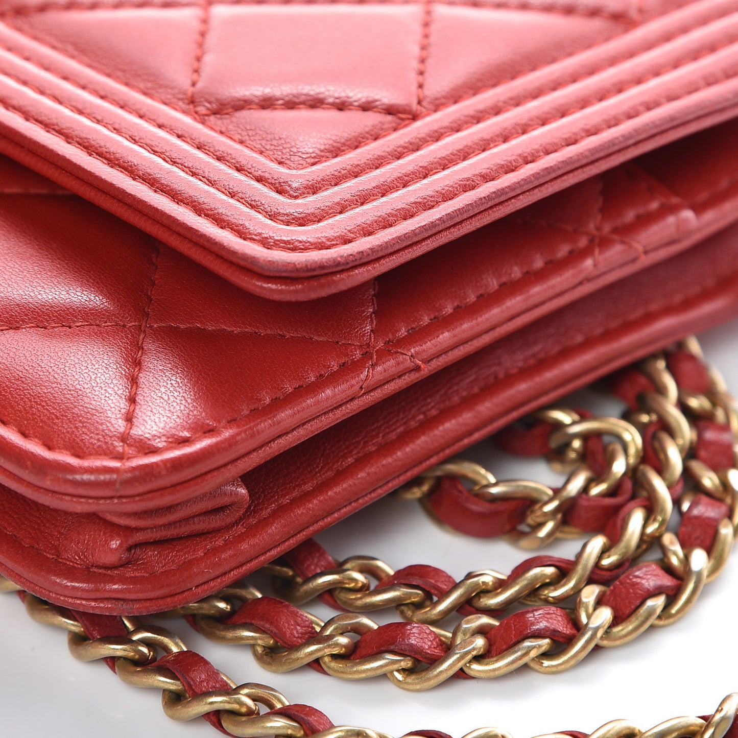 Lambskin Quilted Boy Wallet On Chain WOC Red
