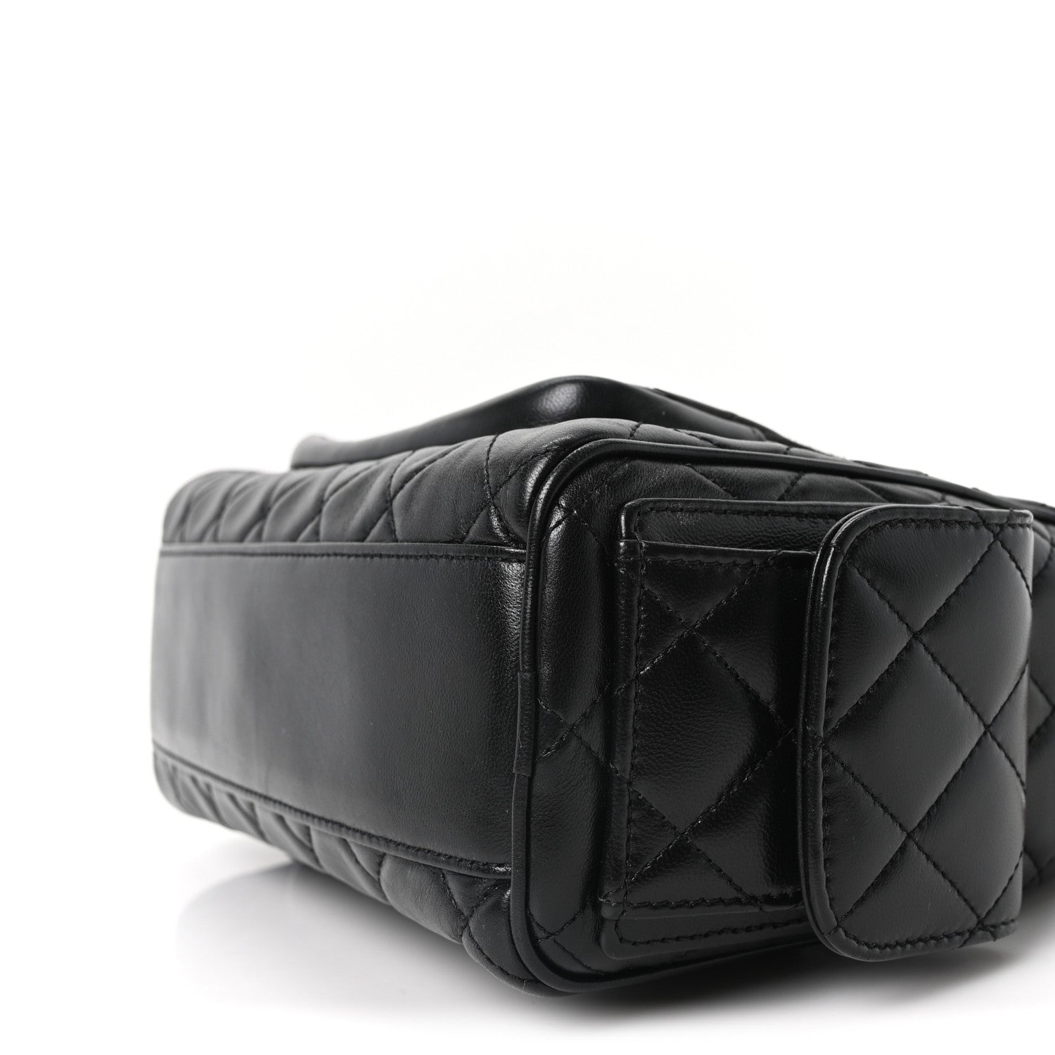 Chanel Shiny Crumpled Lambskin Quilted Medium Preppy Pocket Camera Case Black 10 of 10