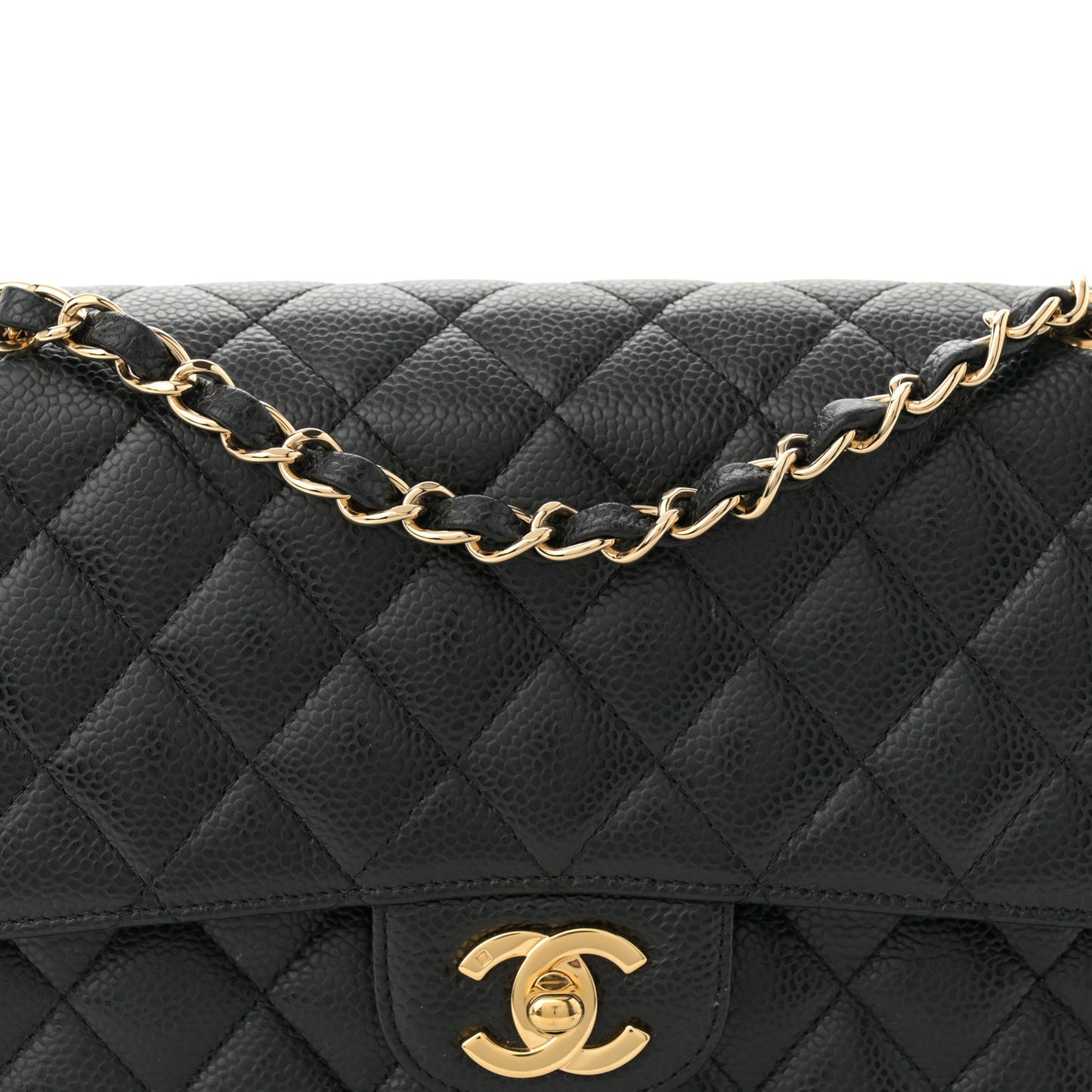 Caviar Quilted Medium Double Flap Black