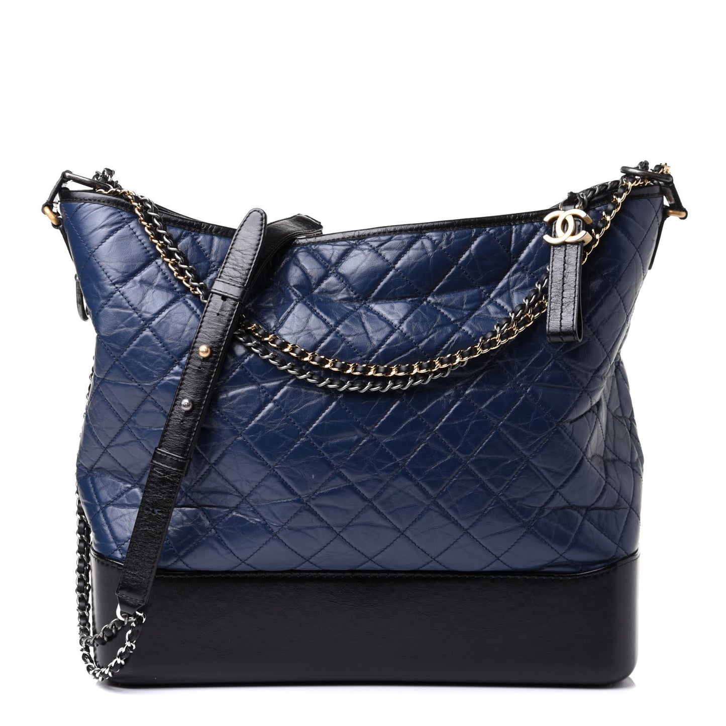 Aged Calfskin Quilted Maxi Gabrielle Hobo Navy Black