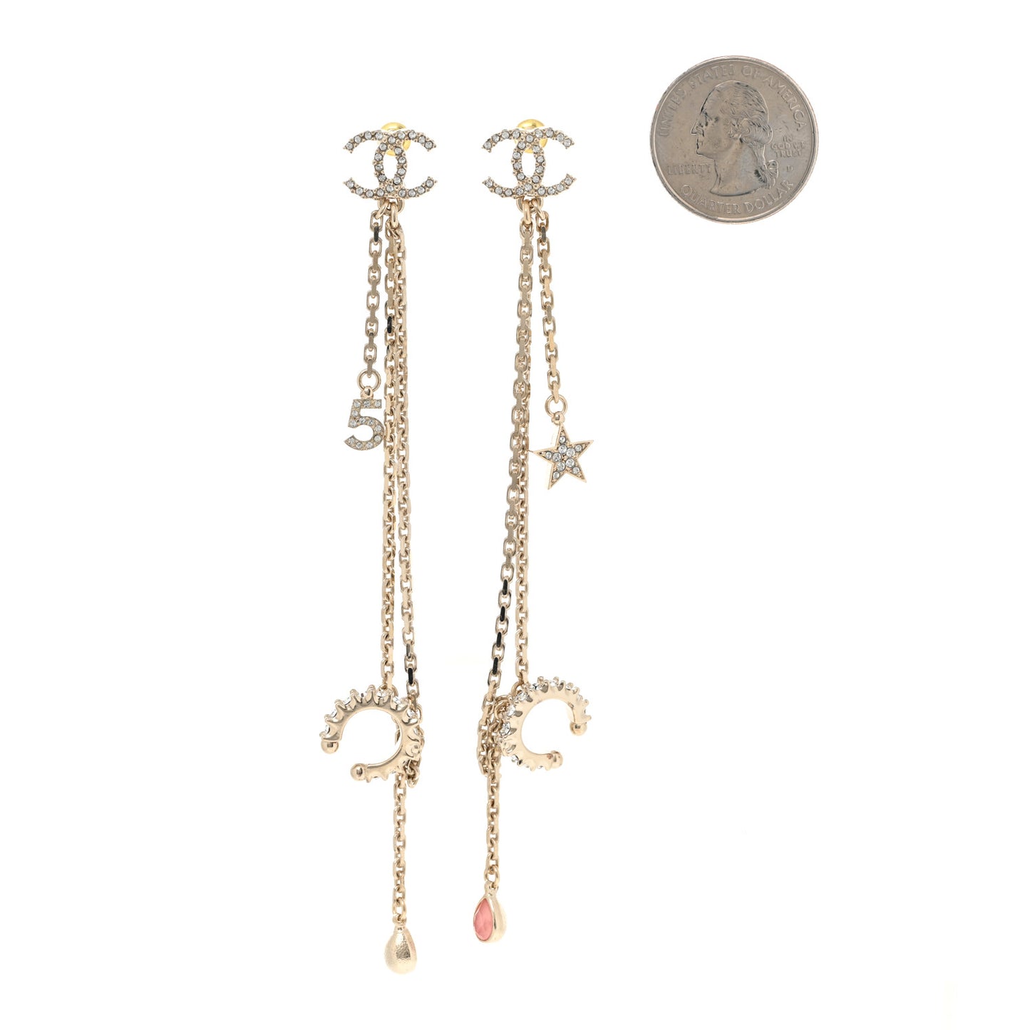 Crystal Star 5 Drop CC Earrings Gold