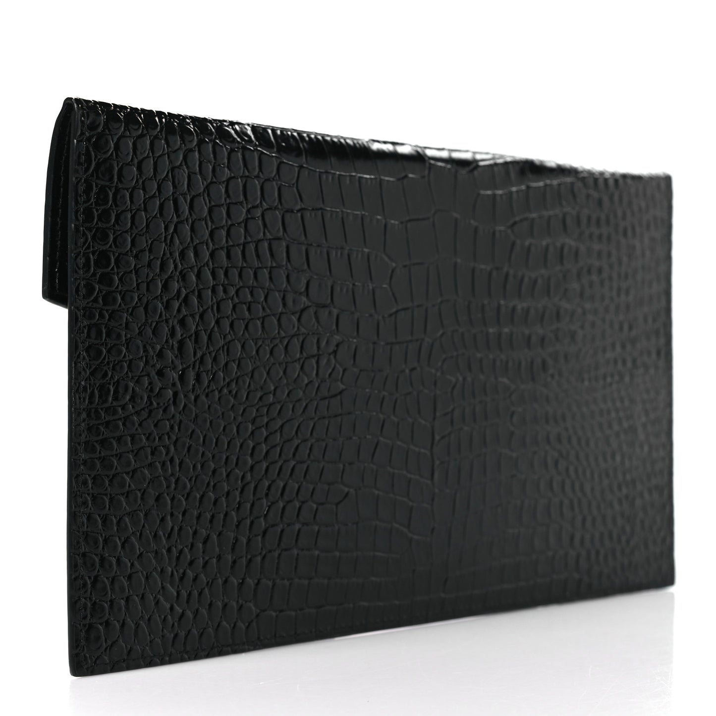 Calfskin Crocodile Embossed Uptown Monogram Clutch Black