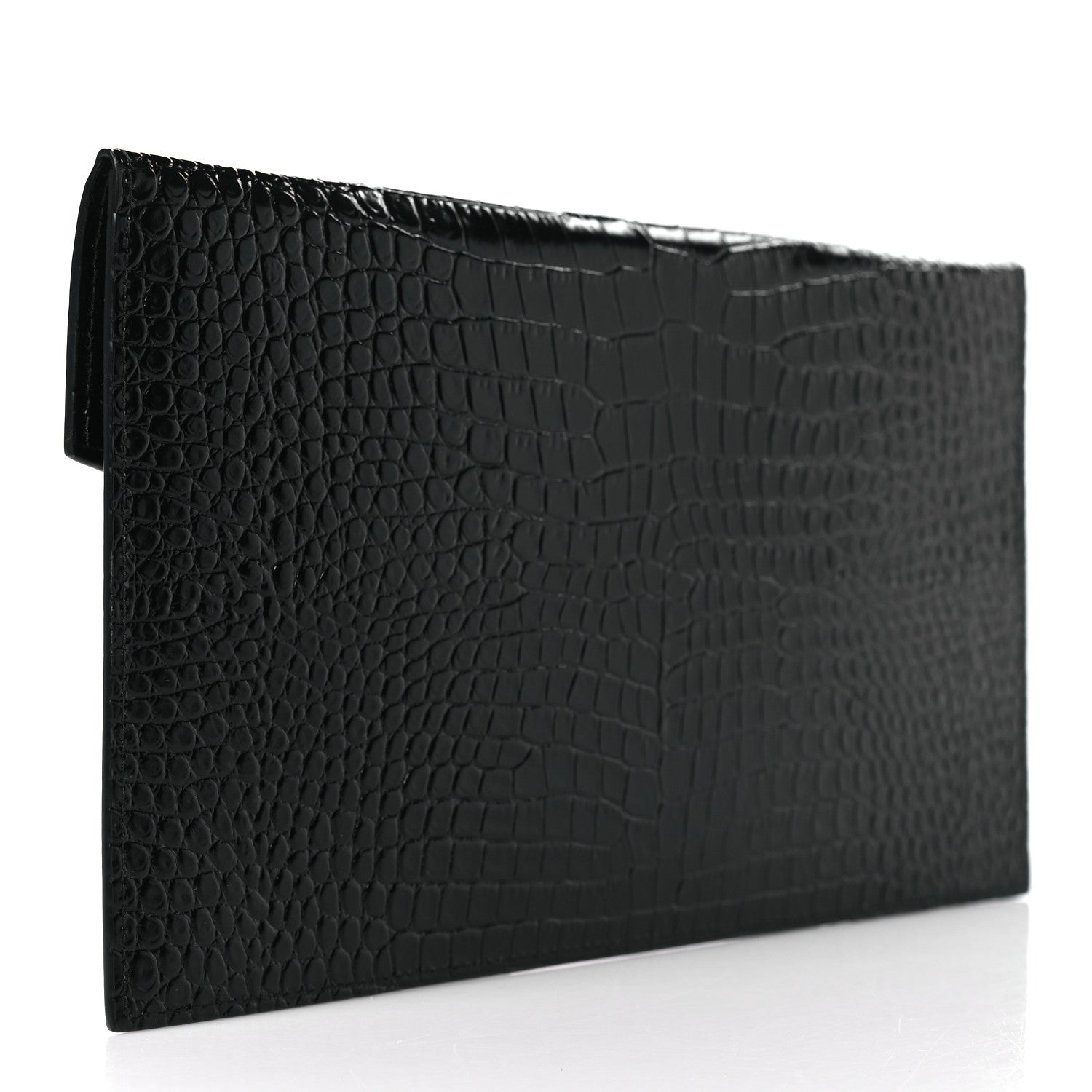 Saint Laurent Calfskin Crocodile Embossed Uptown Monogram Clutch Black 3 of 7