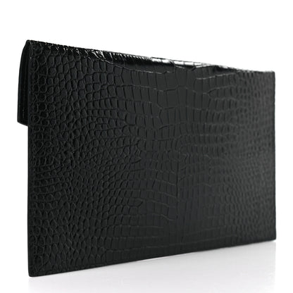 Saint Laurent Calfskin Crocodile Embossed Uptown Monogram Clutch Black 3 of 7