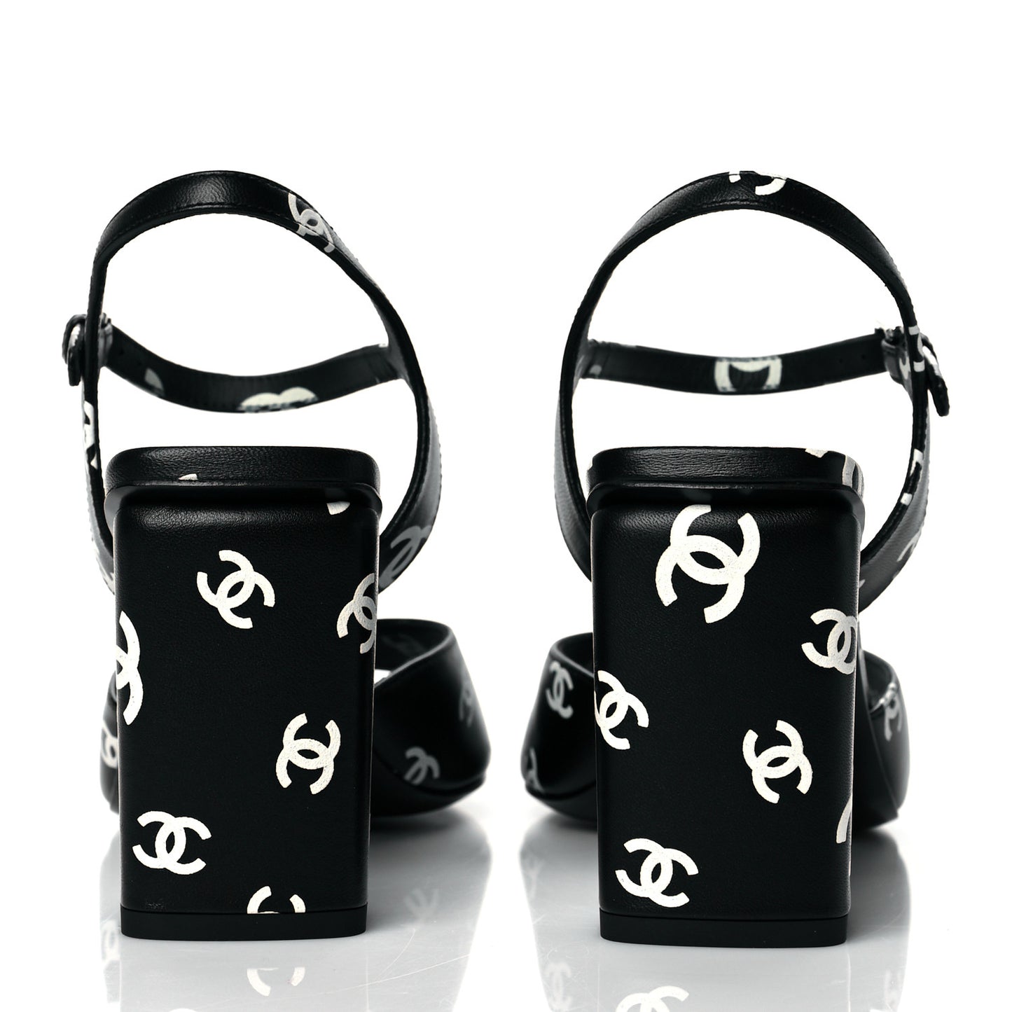 Lambskin Printed CC Sandals 39.5 Black White