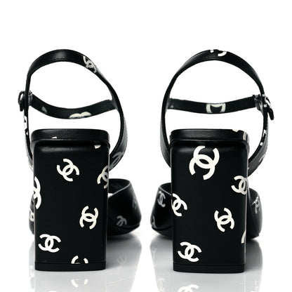 Chanel Lambskin Printed CC Sandals 39.5 Black White 5 of 10