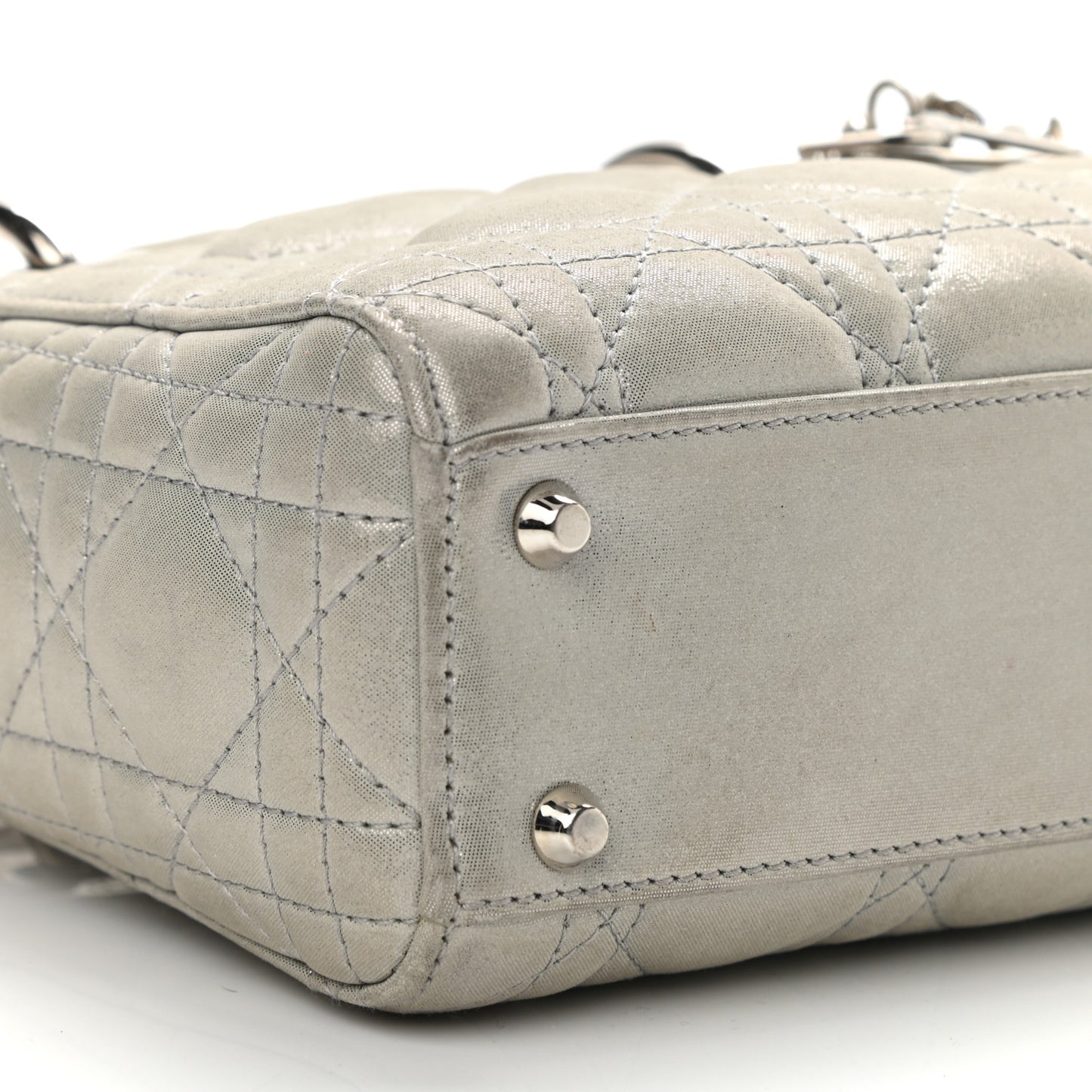 Metallic Nubuck Cannage Mini Lady Dior Silver