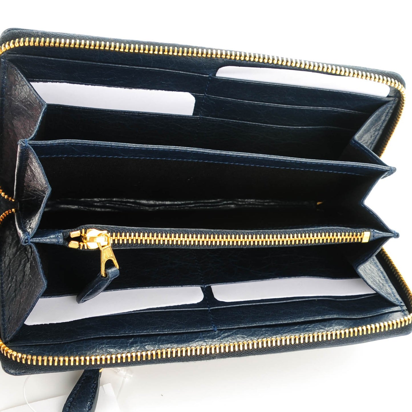 Agneau Arena Giant 12 Gold Hardware Continental Zip Around Wallet Bleu Obscur