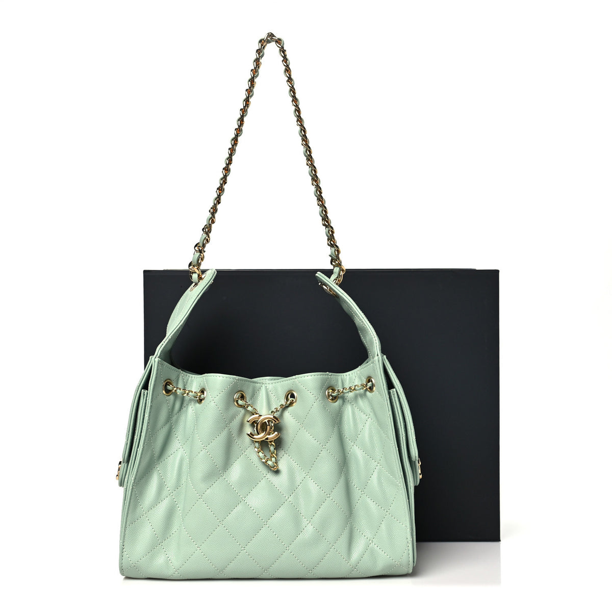 Caviar Quilted Small Chanel 25 Handbag Light Green